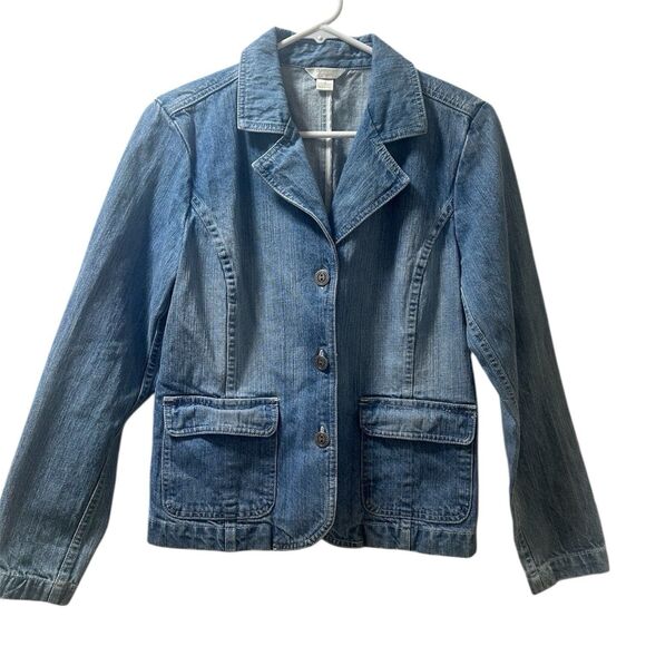 Denim Blazer Jean Jacket Womens Small Button Up Cotton Christopher & Banks - Picture 1 of 9